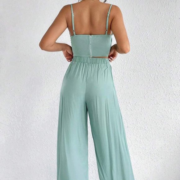 Green  Solid Cami Top & Wide Leg Pants - Picture 5 of 6